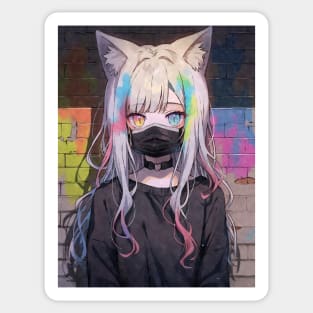 Kawaii Aesthetic Colorful Nekomimi Anime Cat Girl Graffiti Art Style Sticker